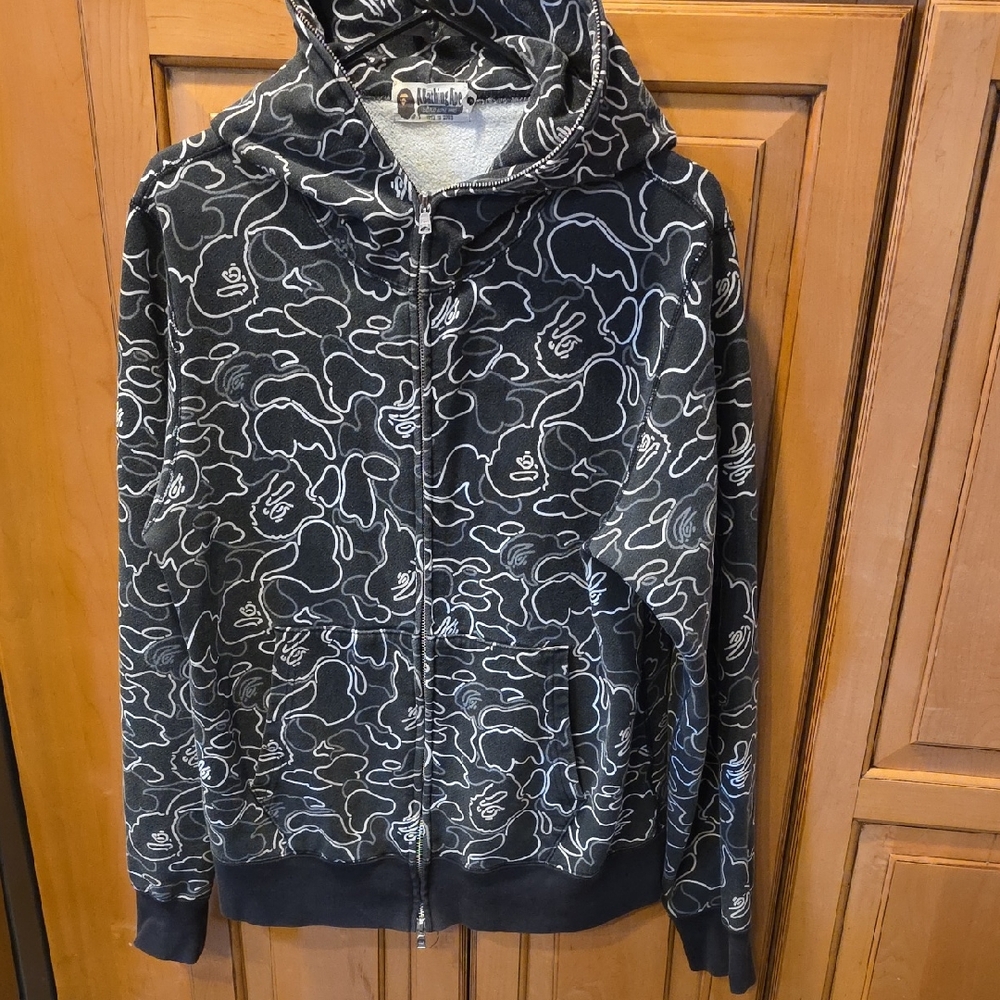 Bape Black and White Zip-Up Sweater